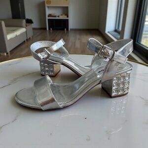 DUNE London Silver Jeweled Heels Sandals Size 38 / US 7